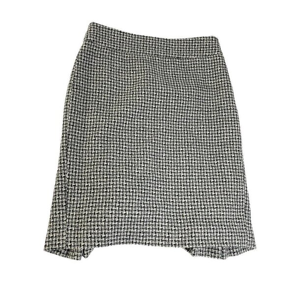Ann Taylor Womens Pencil Skirt Gray Houndstooth Dual Kick Pleats Wool Tweed 2 - Picture 1 of 6